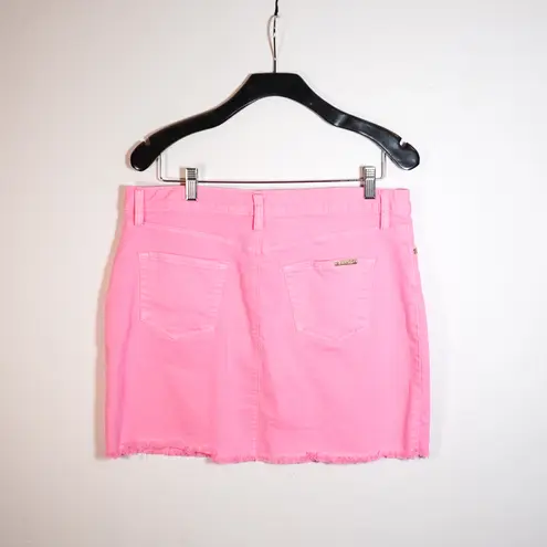 Lilly Pulitzer  Kooper Cotton Stretch Denim Frayed Hem Mini Skirt Pelican Pink 10