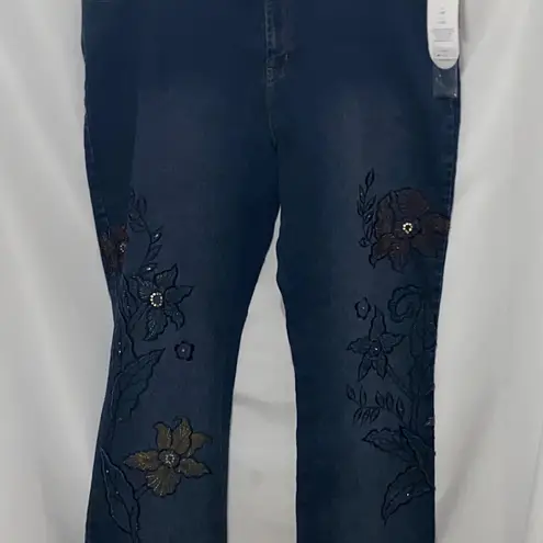 NWT WO SIZE 24 Petite DG2 by Diane Gilman Embroidered Denim Jeans Blue