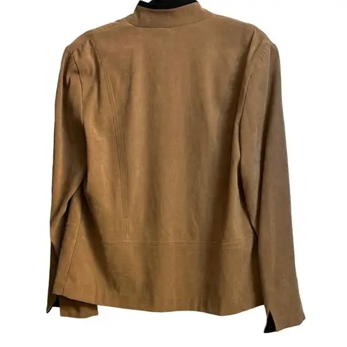JM Collection Womens Collared Jacket Long Sleeves Tan Faux Suede Sz10 Sku 2151