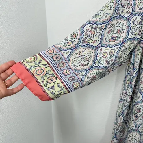 Jones & Co Floral Paisley Print V Neck Blouse Top 1X Multicolor 3/4 Sleeve Blue