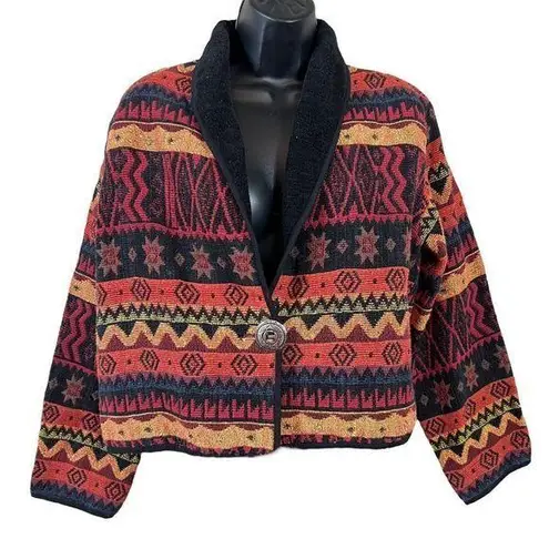Vintage New Identity Southwest Cropped Gaucho Tapestry Blanket Jacket Orange Size M
