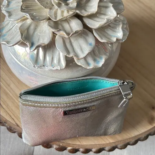Tiffany & Co. Rare Silver Metallic Leather Mini Zip Pouch