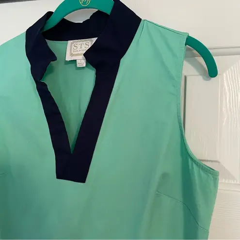 Sail To Sable Tunic Sheath Dress Sz Large Aqua Navy Blue Colorblock Cotton