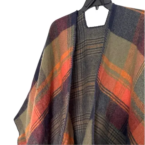 Reversible Rainbow Ruana Fall/Winter Mixed Plaid Cape Poncho Cape OS Orange Size undefined