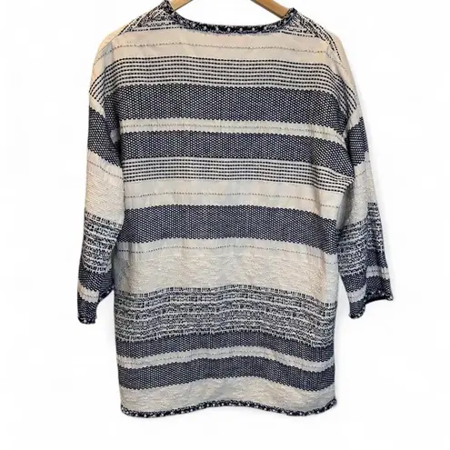 Vilagallo Blue White Striped Open Cardigan Sweater Size 40 / US 8 Pearls Tweed