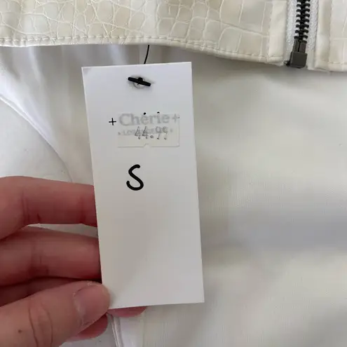 NEW Cherie women’s tan cream snake print textured crop shine party top small