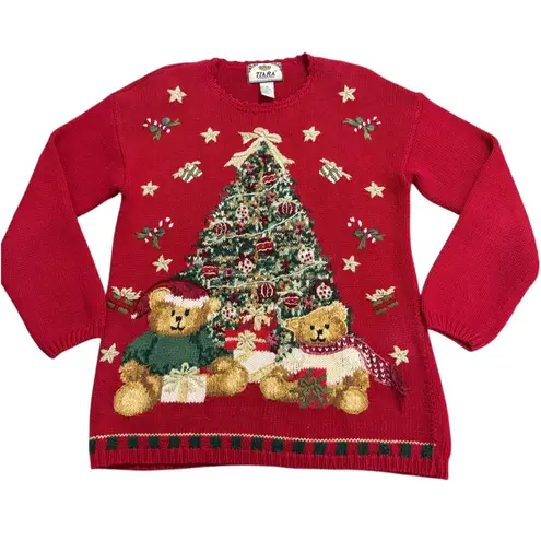 Tiara International VTG Christmas Tree Teddy Bears Beaded Grandma Sweater Small