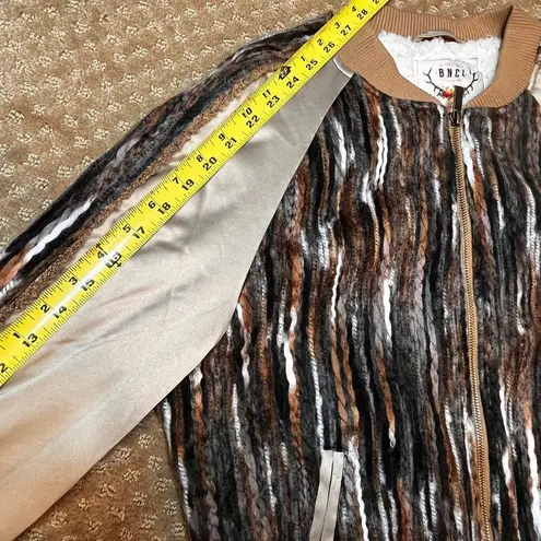 BNCI Boundless North Clothing Intl Brown Bomber Jacket Boho Unique SZ S Satin