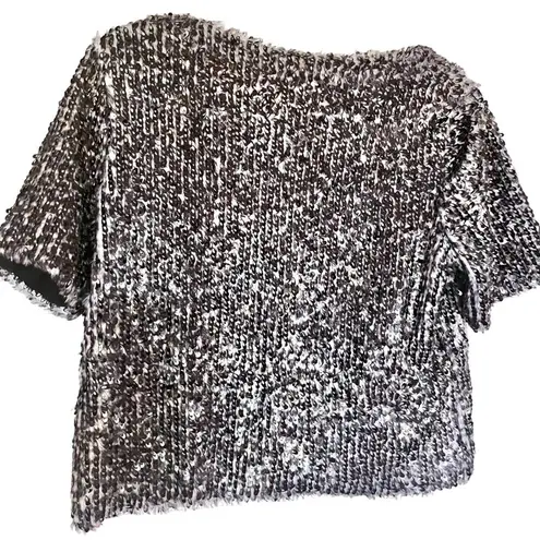 Search For Sanity Fuzzy Sequin Short Sleeve Sweater Top Medium
