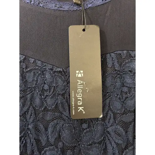 Allegra K Dress Mesh Sheer Long Sleeve Stretch Knit Floral Lace Bodycon Large