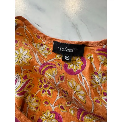 Tolani 100% Silk Boho Floral Tunic Top Women’s XS Hippie Bright Fall Artsy