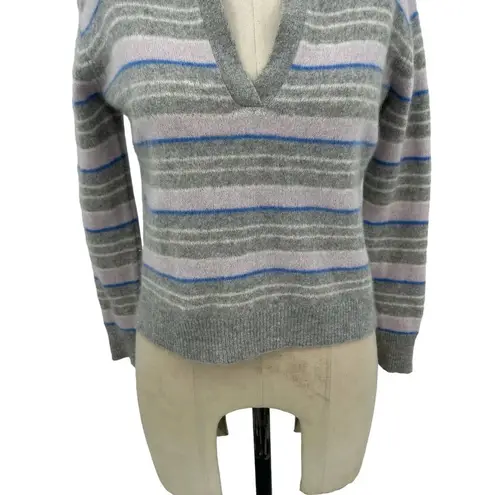 360 Cashmere Rosa Sweater Long Sleeve V-Neckline Striped Gray Blue Size XS