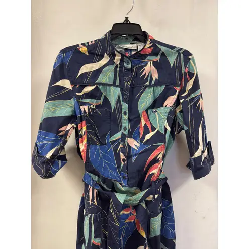 Chadwick's Linen Cotton Tropical Floral Button Front Belted Shirt Dress Size 12