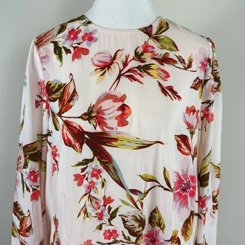 TINSEL Floral Print Pleated Ruffle Hem High Neck Long sleeve Dress Size Medium Green