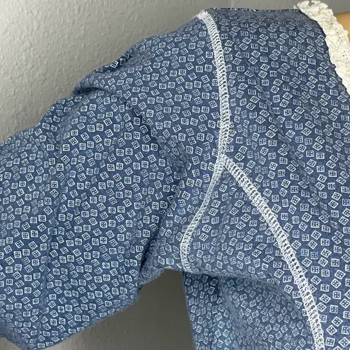 Pepe Jeans Vintage Bodysuit Floral Blue Cream Corset and Lace Detail Size Large