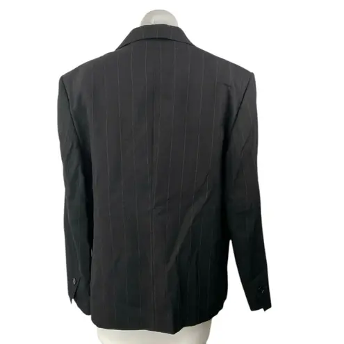Massimo Dutti Black Pinstriped Double Breasted Long Sleeve Blazer Coat Jacket 10