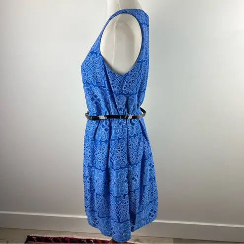 Elle Blue Lace Sleeveless Dress with Black Belt, Women's Size Medium