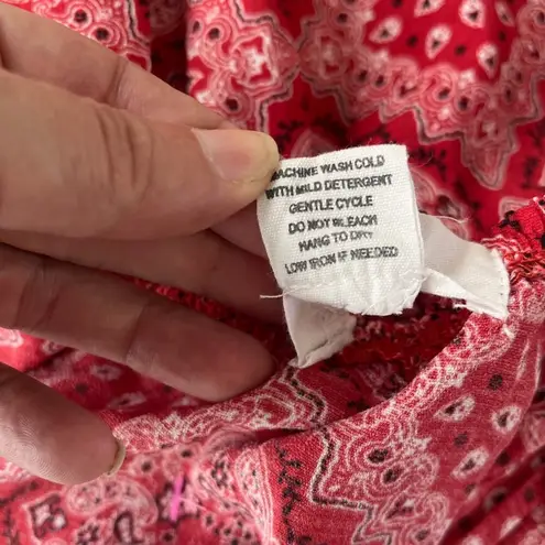 LIFE Bandana Babydoll Womens Top Sz M Red Festival Paisley Retro Americana Size M