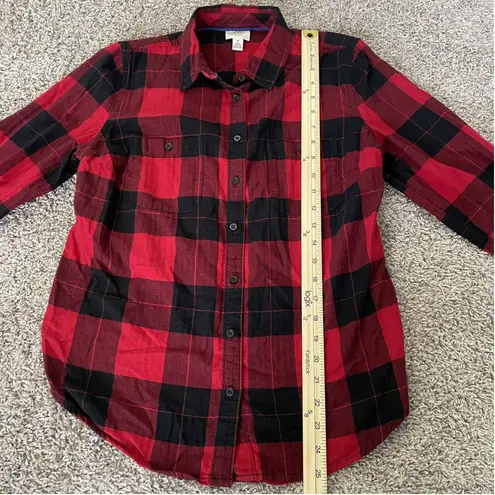 st. john's bay  Womens Medium Red Buffalo Checker Plaid Cotton Button Down Flannel