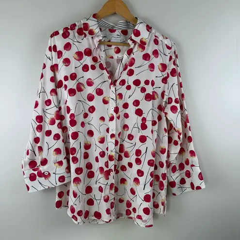 Foxcroft Wrinkle Free Cotton Cherry Shirt Size 14 Shaped Women's