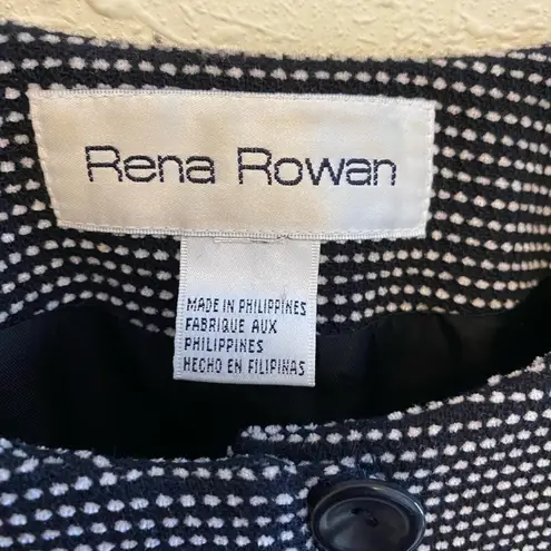 Rena Rowan Vintage Rena Rowen Black White Wool Blend Crew Neck Lined Button Up Blazer L