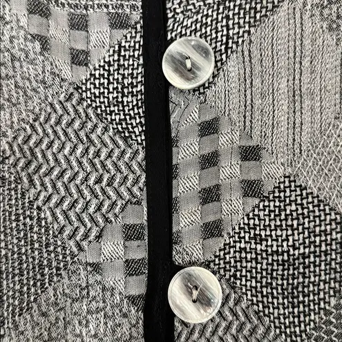 Caribe USA Gray Black Patchwork Knit Button Front Cardigan Jacket Women Medium