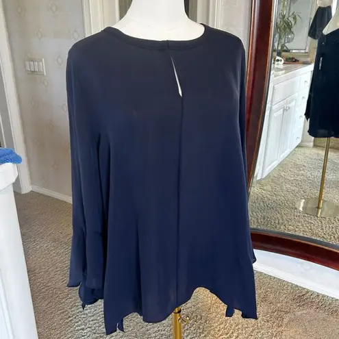 Brand New KOBI HALPRIN 100% Silk Blouse in Navy Blue Size Large Retail $298 NWT
