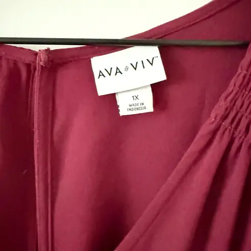 Ava & Viv Wide Leg Sleeveless Jumpsuit with waist tie in Burgundy - Size 1X
