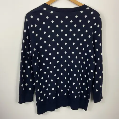 Talbots  Women's Cardigan Sweater L Navy Blue White Polka Dot
