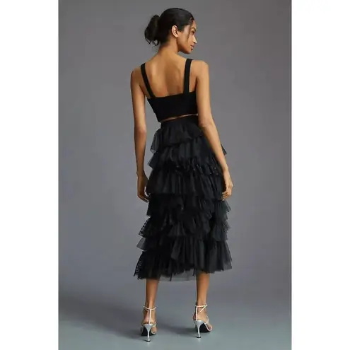 Anthropologie NWT By  Ruffled Tulle Midi in Black Tiered Lace Skirt M $180