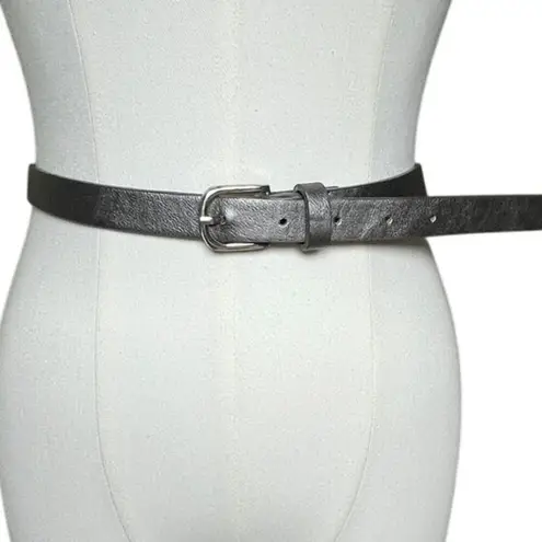 Silver Gray Faux Leather Belt 3X Matte Buckle Y2K Minimal Neutral Modern