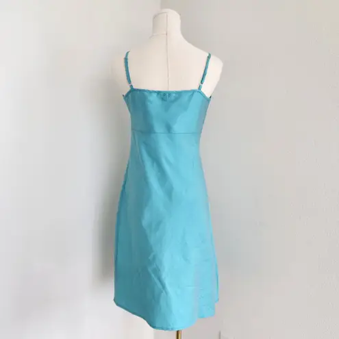 Frances Valentine Shiny Teal Empire Waist Slip Dress Adjustable Straps Y2K XS Blue