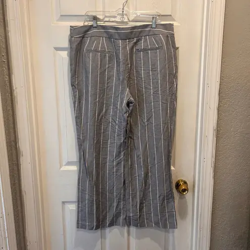NWT Ann Taylor LOFT Women's Gray White Stripe Linen Rayon Wide Leg Pants Size 14