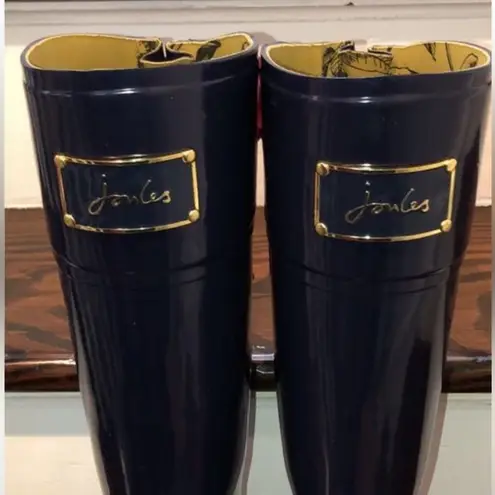 JOULES EVEDON Navy Blue Tall Rain Boots with Red Bows US Sz 8