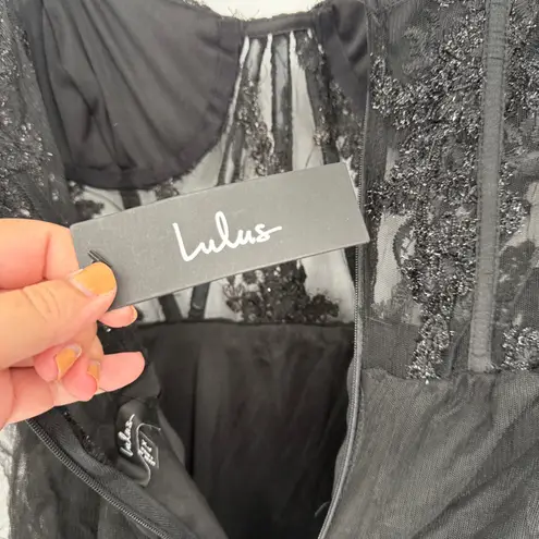 Lulus Alluring Sensation Black Tulle Embroidered Tiered Maxi Dress Size XL