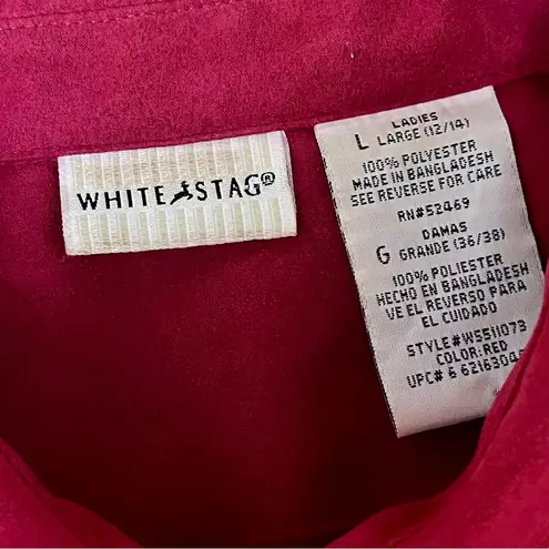 White Stag Red Faux Suede Shacket L Button Down Top Womens Vintage 90s Y2K