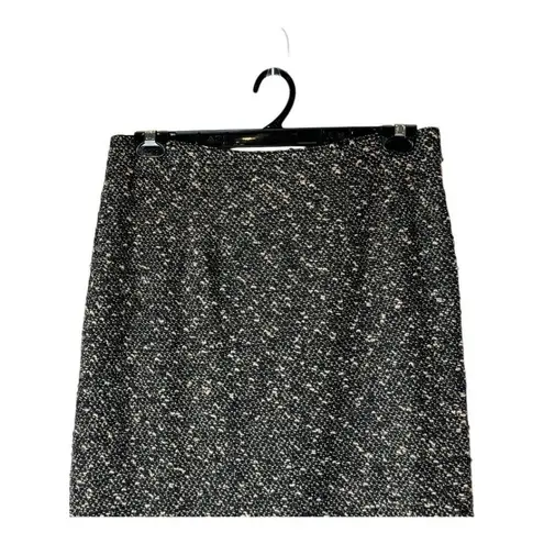 Nanette Lepore Skirt Women 12 Brown Black Tweed Velvet Trim Pencil Straight