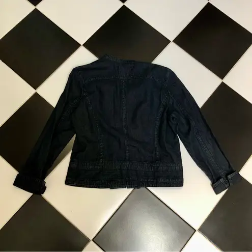 Vintage Y2K AMX Cropped Denim Jacket Military Style Dark Wash Navy Blue 00s sz L Black Size L