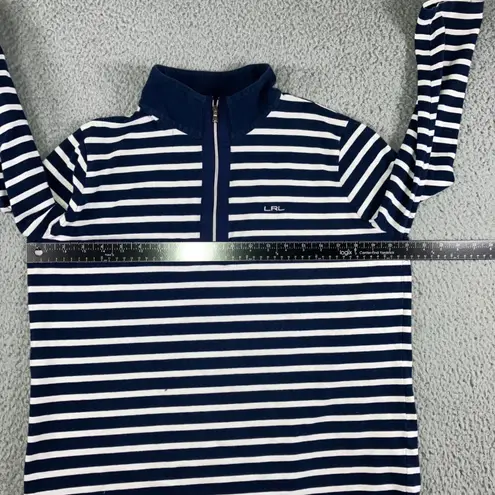 LRL Ralph Lauren Striped Quarter Zip Women 1X Pullover Sweatshirt 3/4 Sleeve Blue