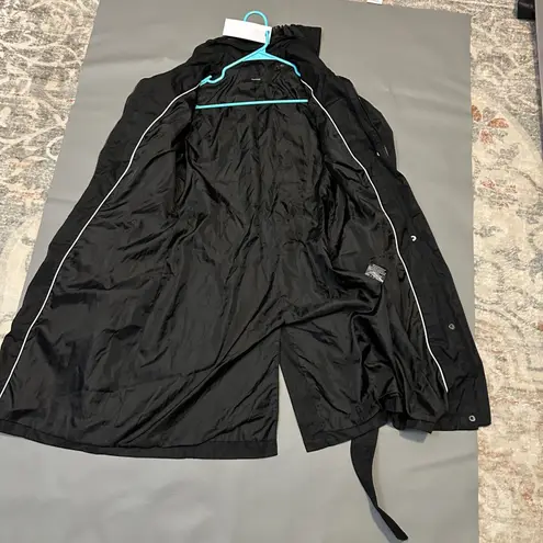 Tahari Black Hooded Belted Trench Coat Women Long Sleeve Full Zip Button Pockets