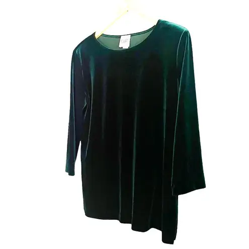 R & M Richards Women's Size 12 Vintage Pine Green Velour Tunic 90s Festive Holiday
