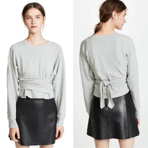 ALC Frank ALC • Atlas Tie-Front Sweatshirt grey terry knit dolman sleeve wrap waist