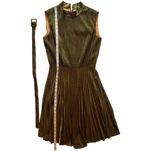 Vintage Betty Hartford glam glitter metallic gold dress with pleated skirt & removeable belt (see measurements)