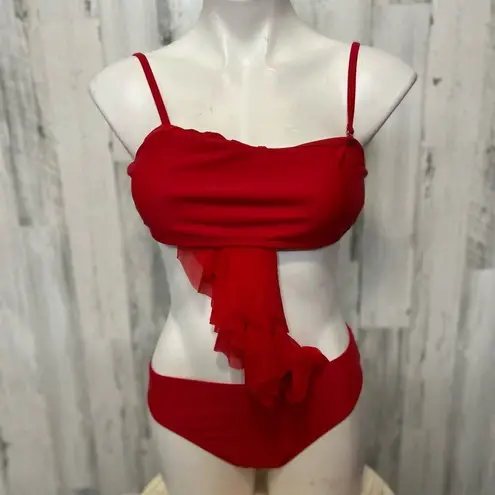 Red Ruffle One Shoulder Bikini Set Women’s Size L Swimwear Size L