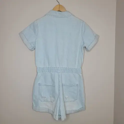 Bluivy Light Blue Denim Distressed Shorts Romper Size Small