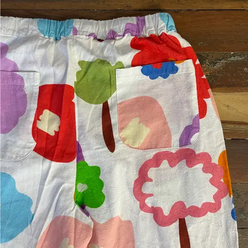 Colorful Floral 100% Cotton Gauzy Pull On Bold Print Pocket Pants