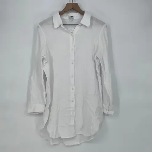 J. Crew White Gauze Shirt Tunic Button Up Long Sleeve Top Size S