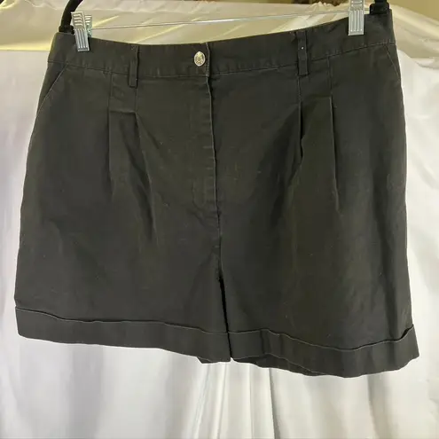 ASOS DESIGN Black Pleated Cuffed High Waist Cotton Blend Shorts US 14