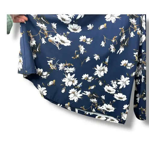 B My Story Blue Floral Hummingbird Ultra High Waist Wide Leg Parachute Pants Size L