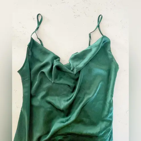 Pretty Little Thing Emerald Green Strappy Satin Cowl Neck Midi Bodycon Dress 12